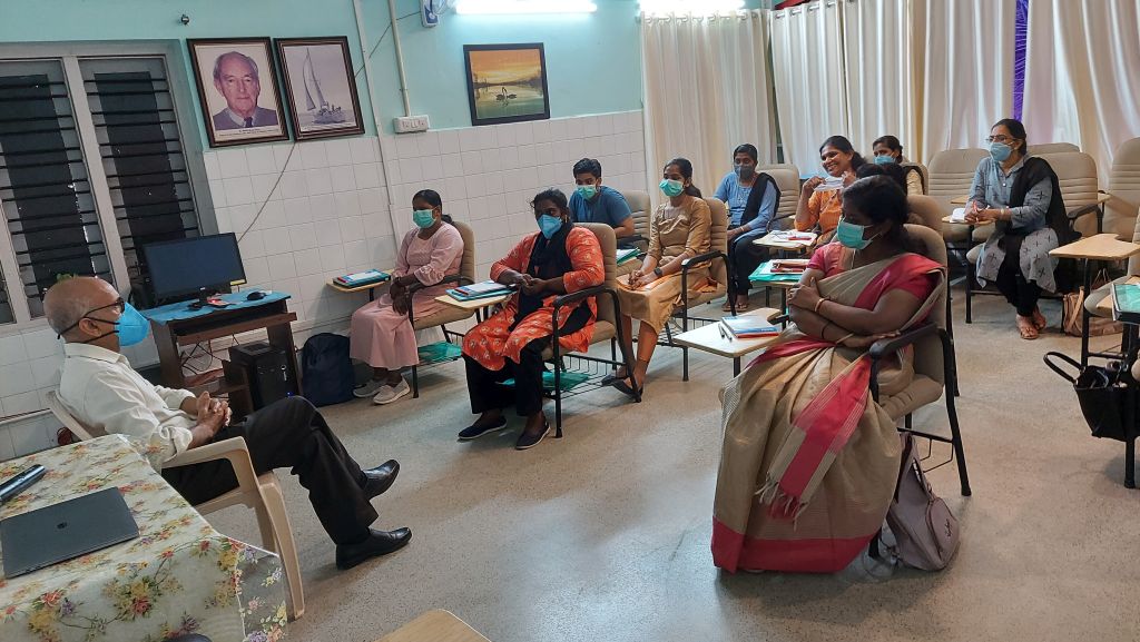 Classroom training at Pallium India's BDTC training hall.