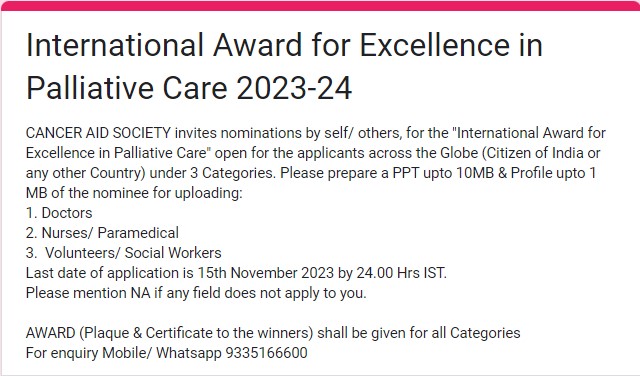 International Award for Excellence in Palliative Care 2023-24 - Pallium ...